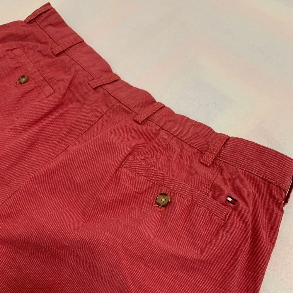 Tommy Hilfiger Chino Shorts Men 40 Red Micro-Strip Classic Fit Cotton 10